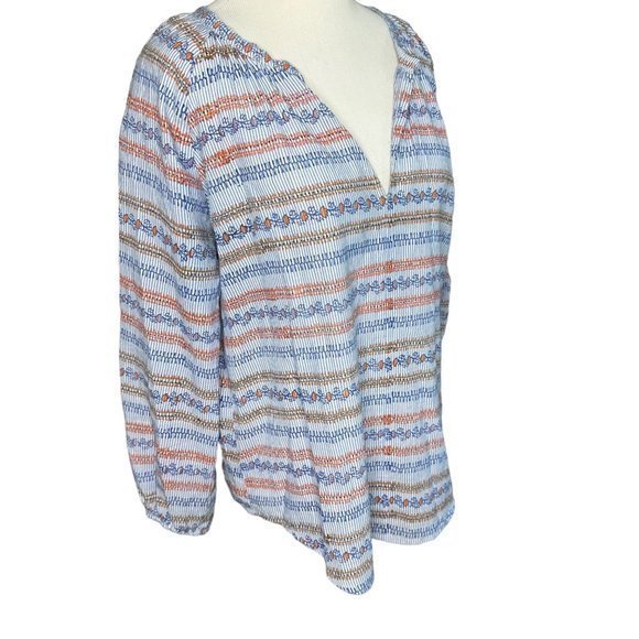 Roberta Roller‎ Rabbit V Neck Striped Floral Long Sleeve Cotton Top Size Small - Picture 11 of 12